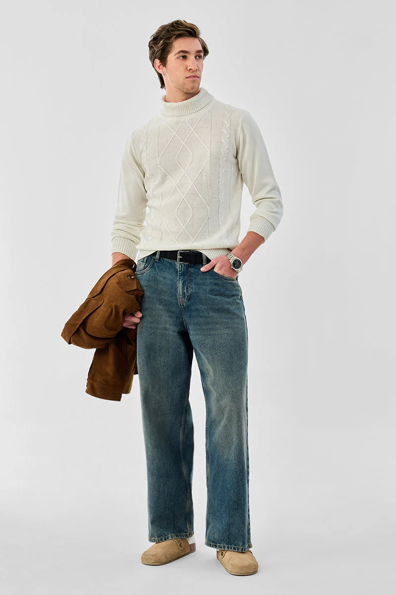 SNITCH 100% Acrylic Cable Knit High Neck Sweater